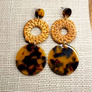 Tripe Rattan and Acrylic Dangle Earrings